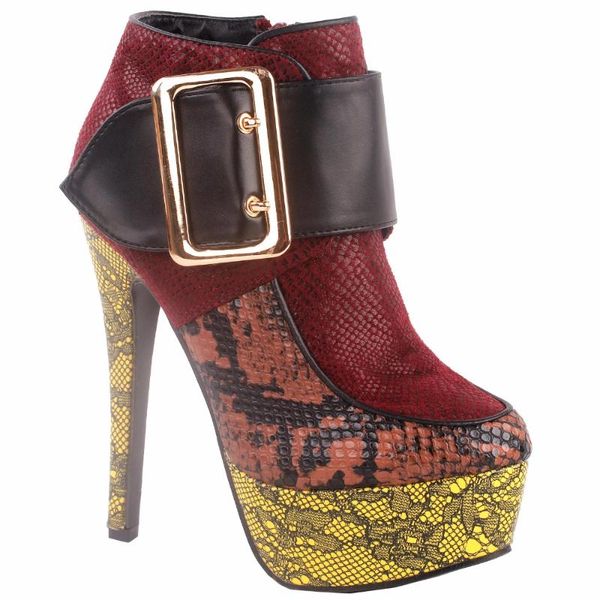 

show story punk buckle animal-print platform stiletto ankle bootie boots dress shoes, Black