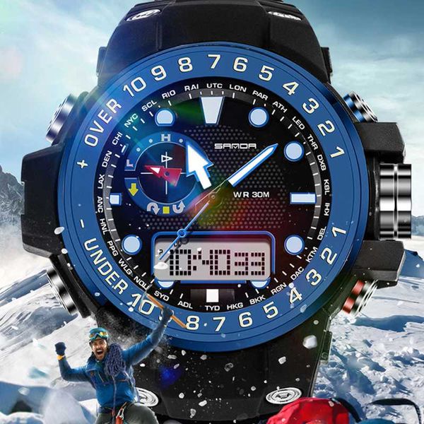 

wristwatches military watch three-pin dual display cold light personality anti-outdoor climbing sports electronic mens digital watches, Slivery;brown
