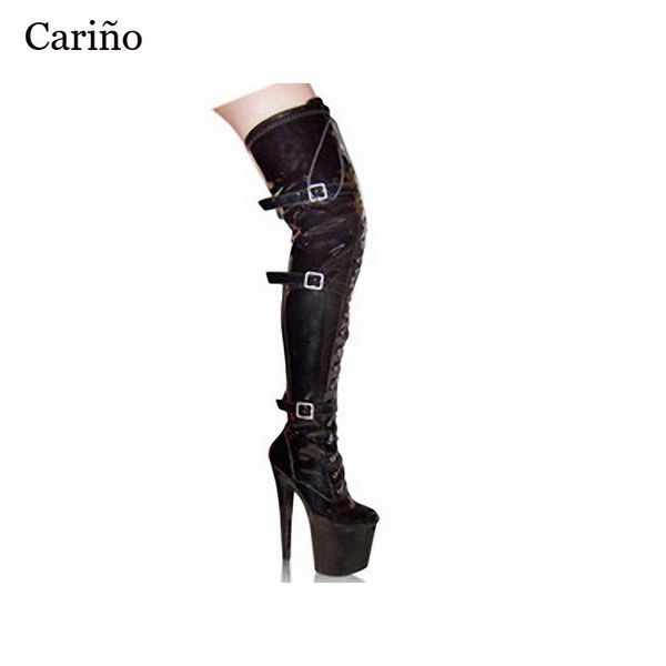 

20cm super stiletto heels maleather over the knee boots 8 inches platform round toe nightclub pole dancing, Black