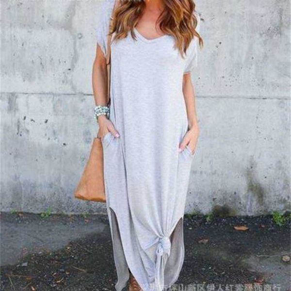 

casual el001 eman dresses solid round neck short sleeve loose dress, Black;gray