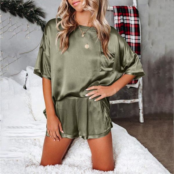 

women's tracksuits 2021 fashion two piece silk sleepwear nightwea soft casual pajamas sets nightwear for women, Gray