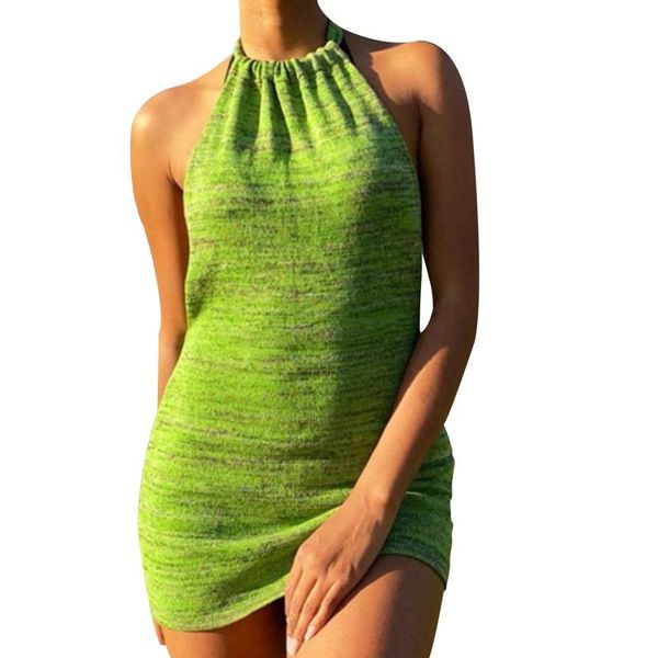 

casual dresses 2021 green backless mini dress beach women halter neck sleeveless summer black off shoulder party knit bodycon sexy, Black;gray