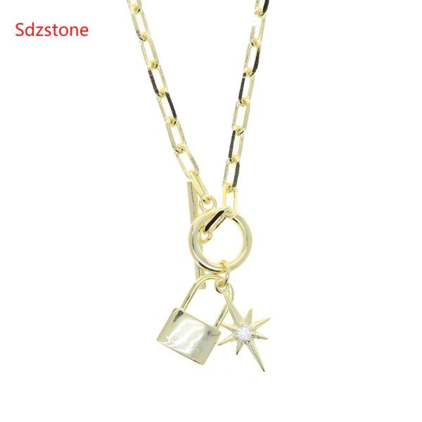 

chains sdzstone north star lover lock pendant 46cm necklace steampunk padlock link chain collier couple jewelry gift, Silver