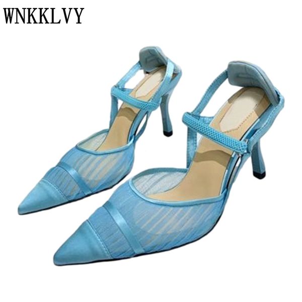 

runway pointed toe thin high heel pumps women satin mesh splicing shallow mouth elastic band sandals wedding bride shoes, Black