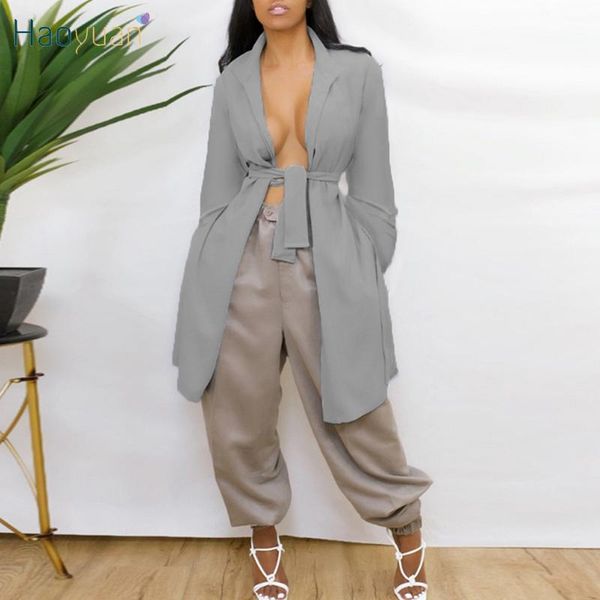 

women's trench coats haoyuan long coat hollow out sleeve autumn clothes women festival outfits bandage streetwear night club, Tan;black