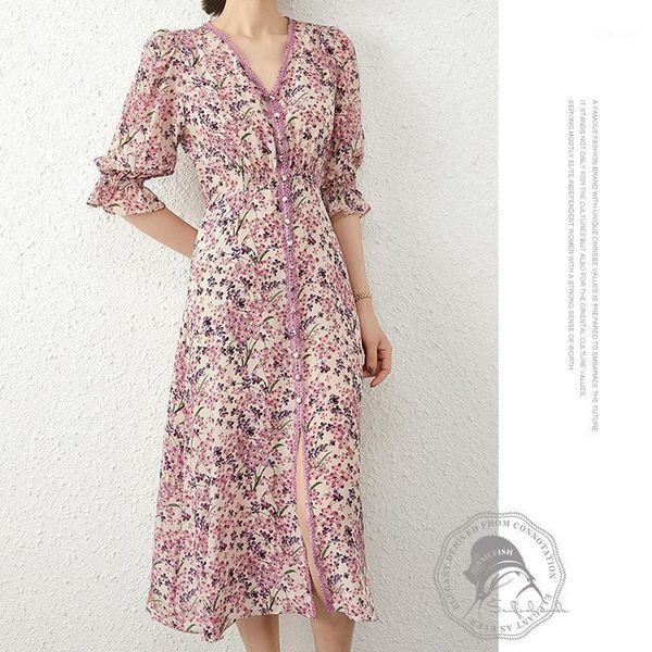 

casual dresses romantic peach blossom pink slim waist closed cable broken flower short sleeve mulberry silk dress summer women long skirt, Black;gray