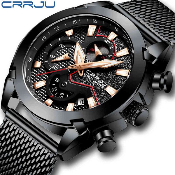 

crrju men watches fashion military chronograph wristwatch casual 30m waterproof sport quartz watch mens clock relogio masculino 210517, Slivery;brown