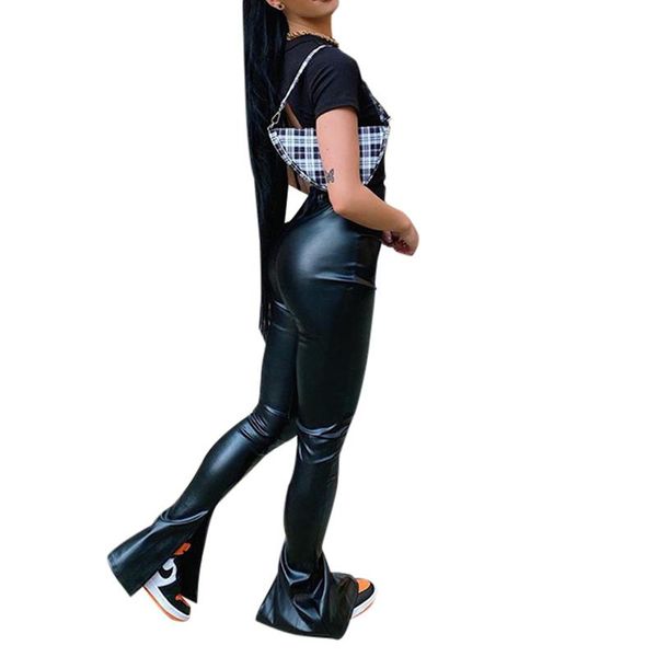 

pu leather pants flared bell bottom women 2021 high waist faux split long trousers micro wide leg elegant streetwear women's & capris, Black;white