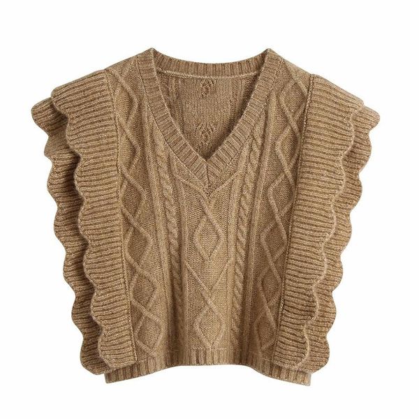 

women's sweaters women autumn wool knitted vest sweater 2021 sleeveless cascading ruffle v-neck fashion street female waistcoat ribbed, White;black