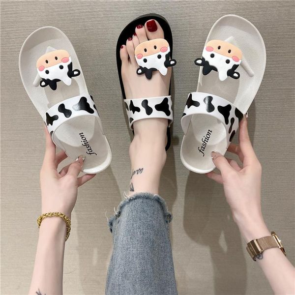 

slippers 2021 summer women's shoes ins tide cow sandals flip-flop fashion comfortable and light, Black