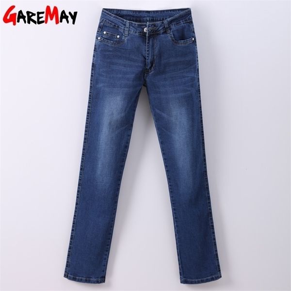 

women jean slim femme pantalona spring straight high waist ladies jeans plus size denim clothing cotton pants 907 210428, Blue