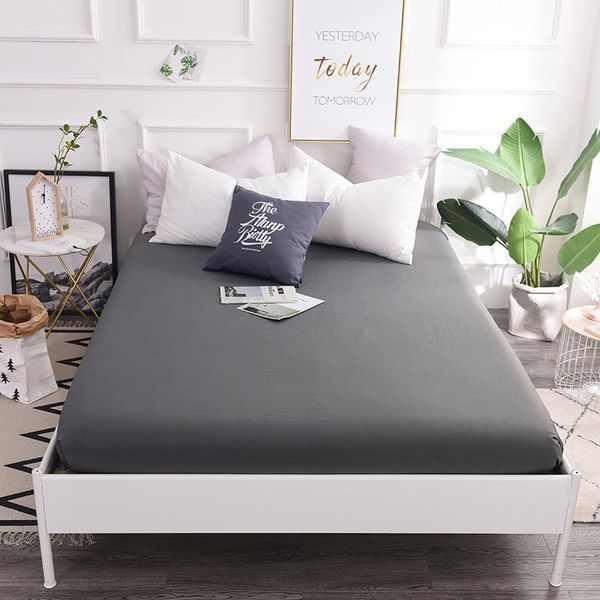 

sheets & sets 40 100%cotton solid fitted sheet mattress cover with all-around elastic band bed linen case for queen king size