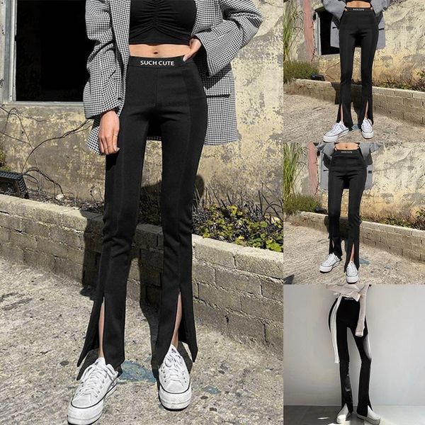 

women's pants & capris fashion zipper split legs flared casual black, Black;white
