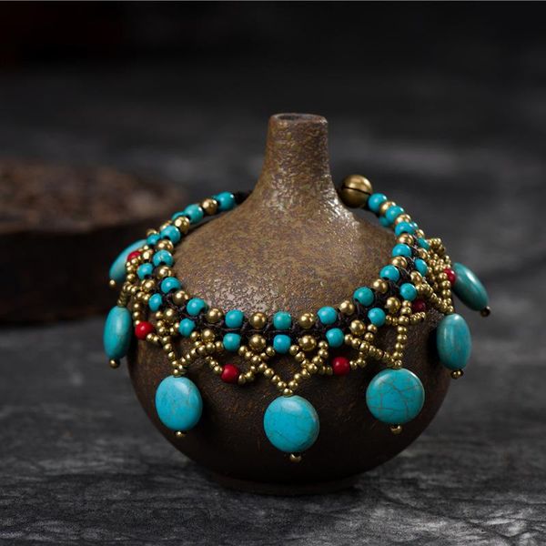 

charm bracelets bohemian ethnic style simple fashion turquoise garden cake female anklet hand-woven retro beach vacation sexy, Golden;silver