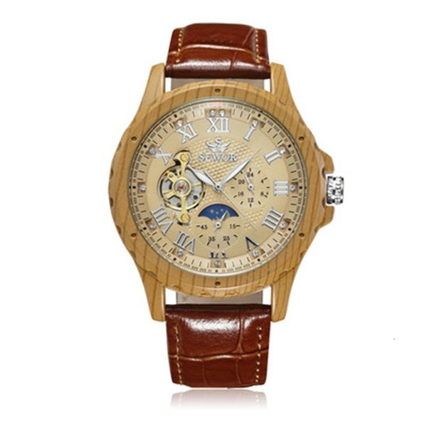 

men automatic mechanical watch hour leather tape moon and stars, Slivery;brown