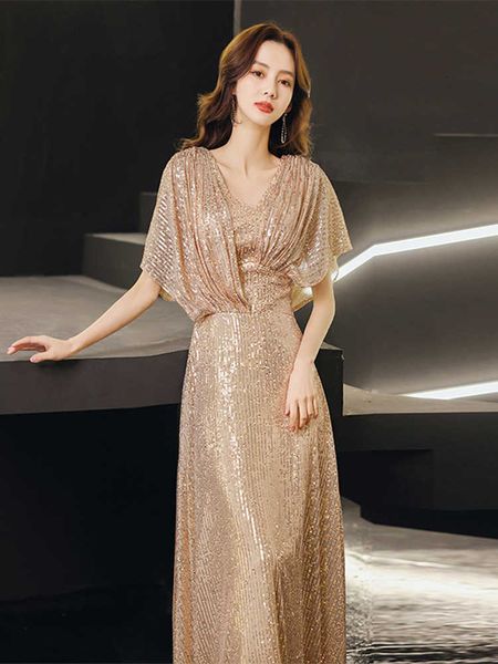 

evening dress high-end female banquet temperament gold usually can wear light luxury celebrity chorus performance clothes, White;black