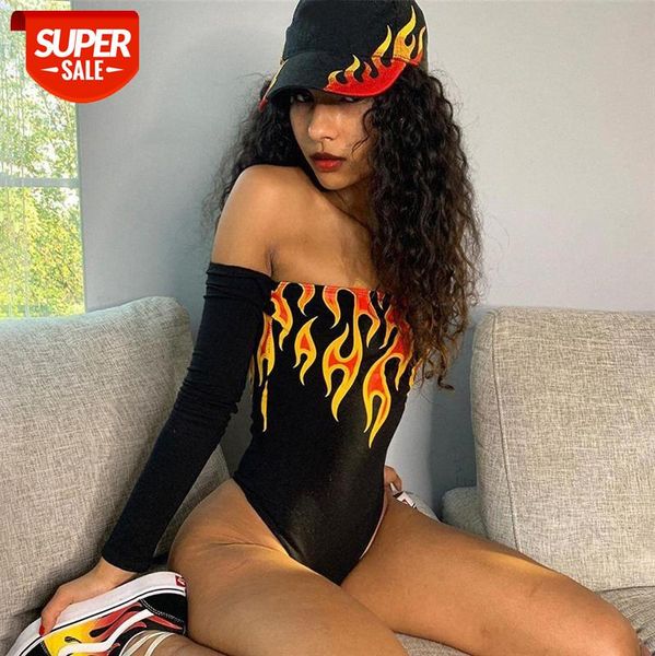 

tube flame printing long-sleeved one-piece suit for women #kg4s, White