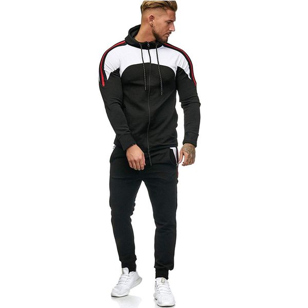 

men's tracksuits large pinstripe color matching sports casual suit in autumn and winter of 2021, Gray