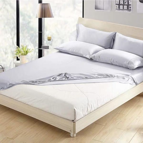 

sheets & sets 100% mulberry silk 19 mm seamless king queen size silvery biege champagne colors fitted sheet 1 piece customize ms05