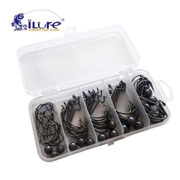 

ilure 65pcs/box high carbon steel fishing hook and swivel box barbed tackle hooks