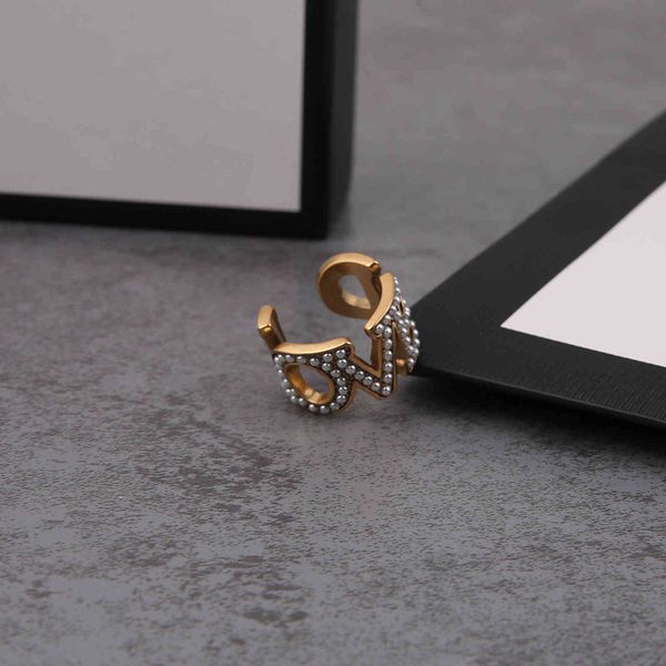 

70% off letter double red temperament women's brass pearl opening ring, Silver