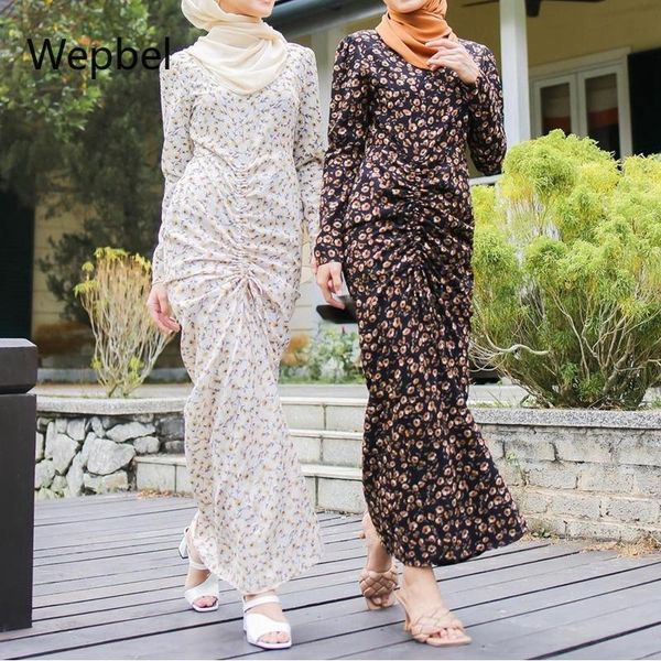 

wepbel long sleeve ramadan dress fashion women abaya printed waist-controlled muslim robe islamic clothing ethnic, Red