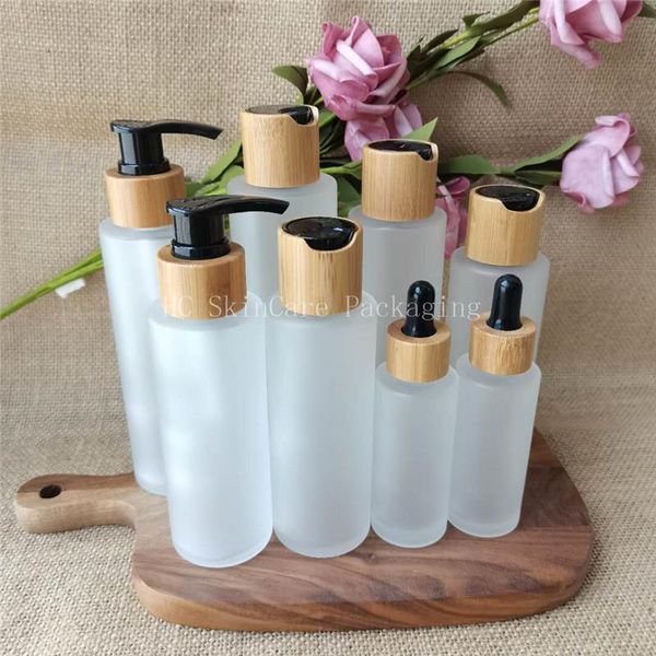 

storage bottles & jars matte glass bamboo cap disc lid lotion pump black dropper cosmetic container packaging refillable