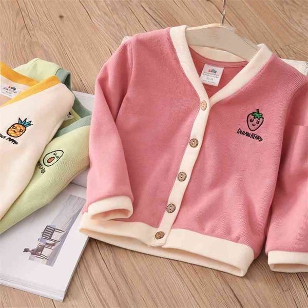 

autumn 2 3 4 6 8 10 years child baby v-neck knitted embroidered fruit jacket for little girl cardigan sweaters kids 210701, Blue