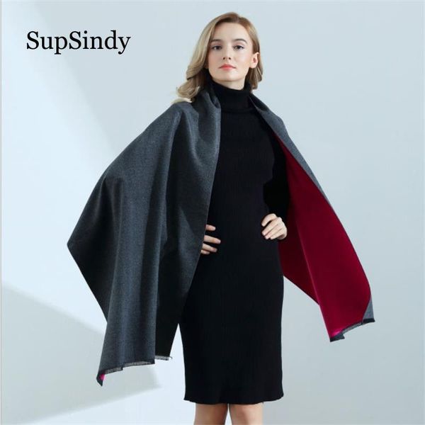 

scarves supsindy winter scarf thick soft warm double sided cashmere wool for women fashion candy colors shawl, Blue;gray