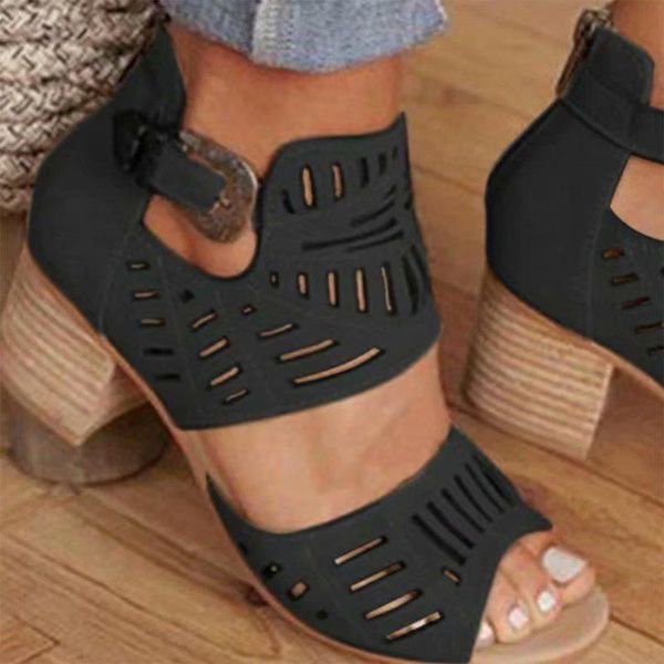 

sansom women sandals high heel gladiator buckle strap fashion shoes woman sandalias mujer 2021 summer ladies plus size 35-43 dress, Black