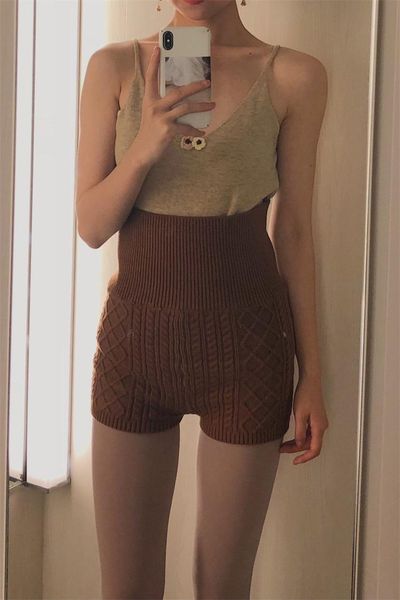 

women's shorts spring high waist women knitted 2021 casual, White;black