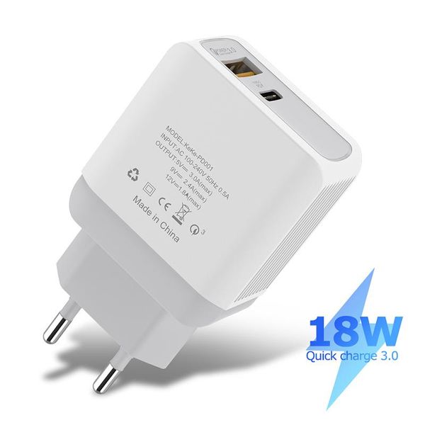 Hochwertige Quick Charge 3.0 PD Ladegeräte 18W USB Typ C Handy Ladegerät Adapter für iPhone Samsung EU US Stecker Dual Port Schnellladung