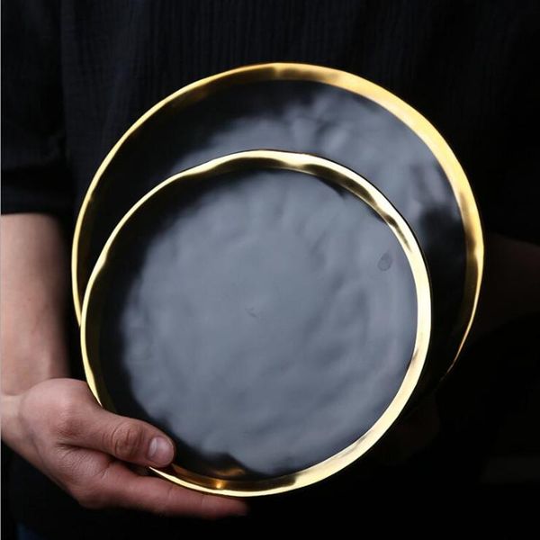 

dishes & plates european style gold side black plate retro tableware matte steak dish dessert tray kitchen dinner ceramic