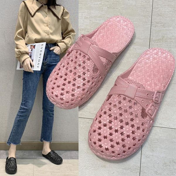 

slippers 2021 women summer holes non slid lightweight flat soft casual beach sandals indoor outdoor female laidies shoes, Black