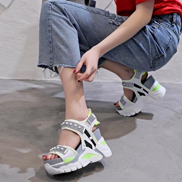 

summer platform sandals women shoes wedges 2021 female chunky rivet fashion casual, Black