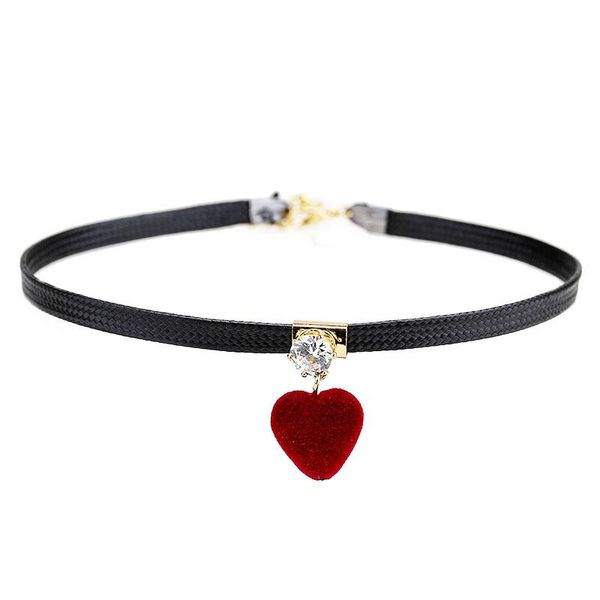 

pendant necklaces gothic women's red heart short necklace female rhinestone clavicle chain choker fashion party jewelry gift, Silver