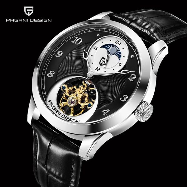 

design men mechanical wristwatches automatic watch tourbillon watches for relogio masculino 2021, Slivery;brown