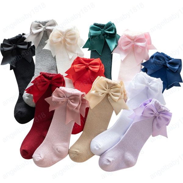 

kids stockings toddlers girls double bow knee long soft autumn winter 100% cotton lace baby tube sock, Pink;yellow