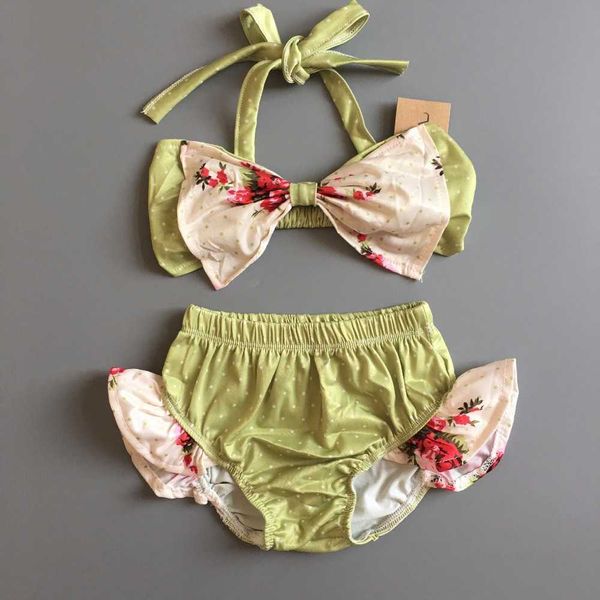 0-24m Adorável criança bebê menina biquíni swimwear pequeno babados fralda bebê bebê romper bolinhas maiô 210529