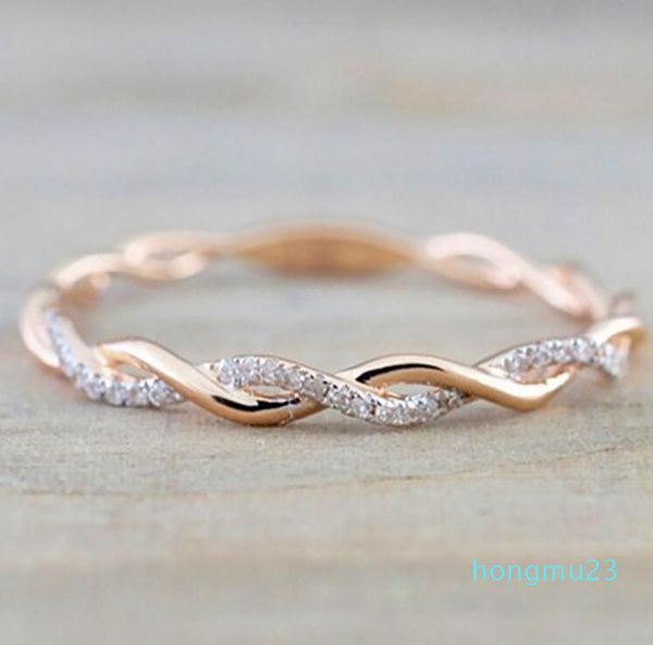 

wedding rings jewelry new style round diamond rings for women thin rose gold color twist rope stacking in stainless steel, Silver