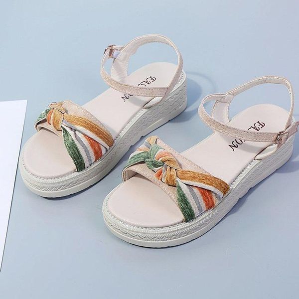 

ladies flat sandal platform summer soft casual hook loop suede knot sandals, Black