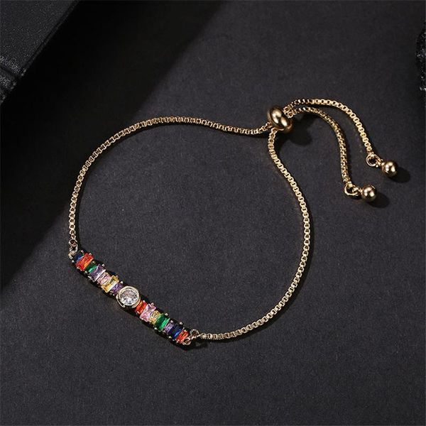 

korean fashion colorful zircon bracelet adjustable rhinestone for women crystal bracelets wedding jewelry gifts charm, Golden;silver