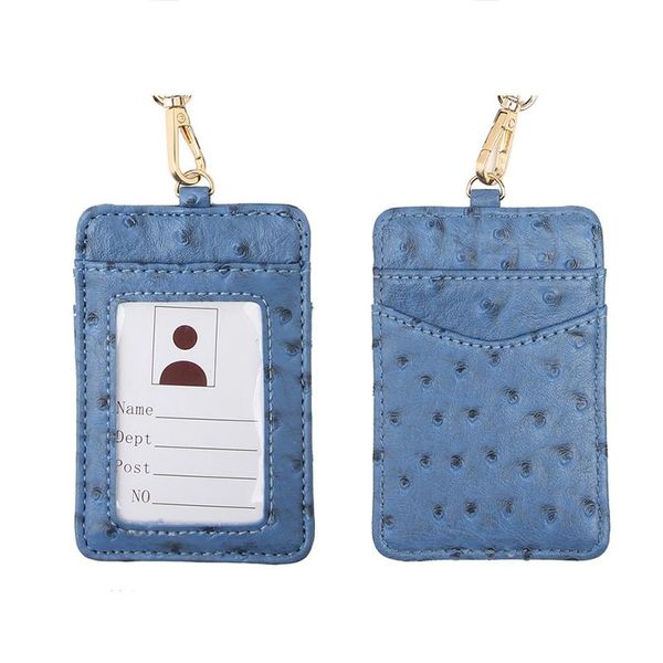 

card holders party luxury id holder ostrich print wallet women staff bag leather employee name badge with lanyard, Brown;gray
