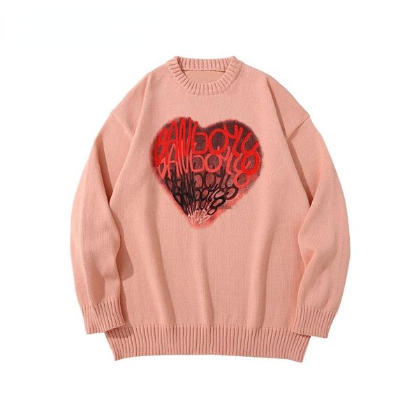 

men's sweaters 2022 streetwear hip hop knitted heart letter pullover jumpers harajuku casual men fashion loose, White;black
