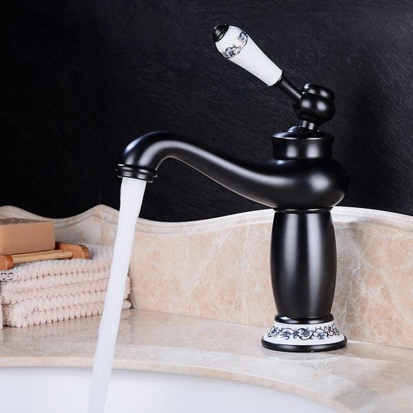 

bathroom sink faucets basin black brass washbasin tap faucet ceramics single handle hole deck mount and cold mixer