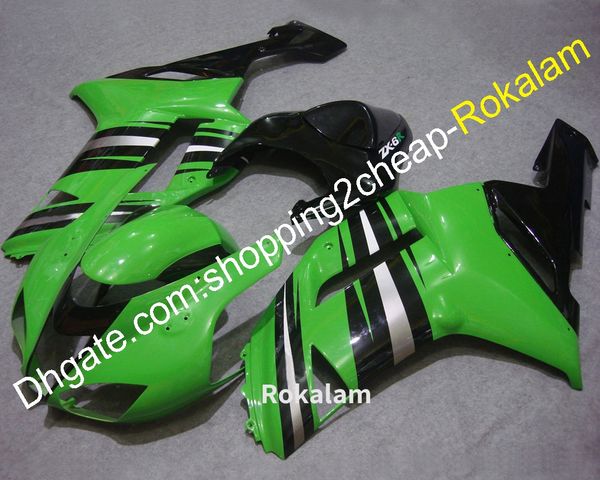 Kit carenatura adatto per Kawasaki ZX6R 2007 2008 ZX-6R ZX 636 07 08 6R Green Sliver Carene nere (stampaggio ad iniezione)