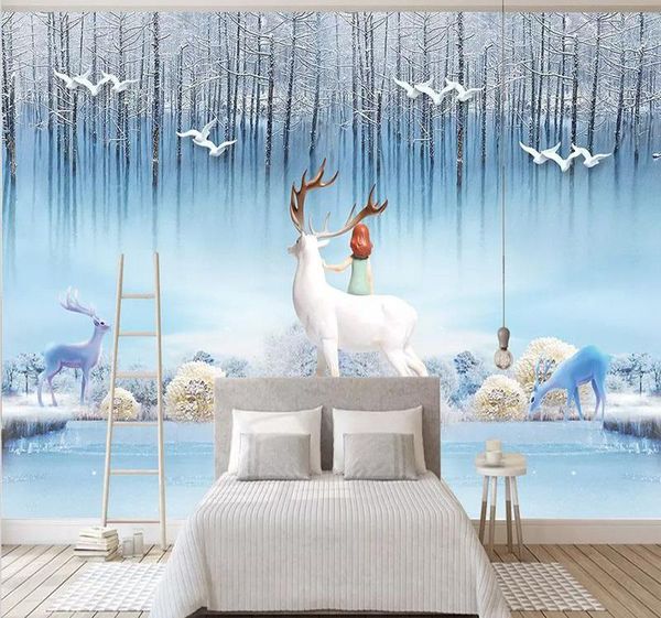 

nordic elk tv background wall mural and modern simple atmosphere living room sofa self adhesive wallpaper papel de parede wallpapers