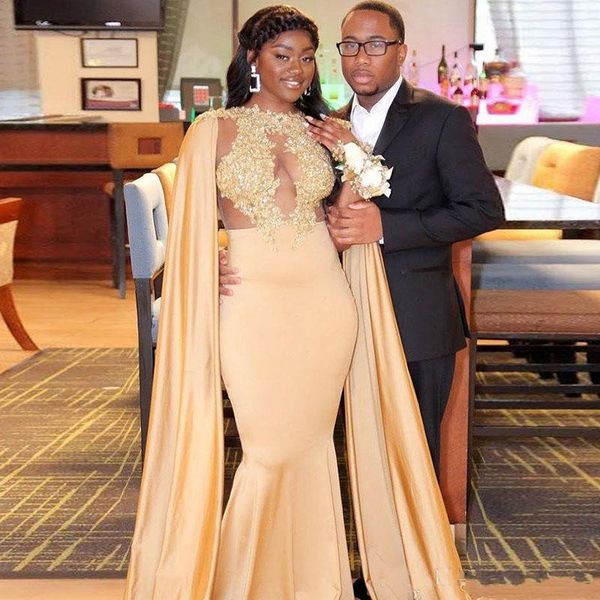 

yellow gold beaded lace applique mermaid prom dresses with panel sheer neck black girls prom dress forma evening dress party gowns, Black;red