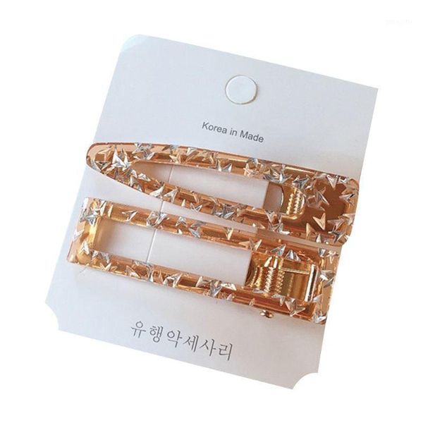 

2pcs/set korean transparent colored acetate hair clip women glitter tin foil sequins duckbill hairpins hollow geometric barrette1