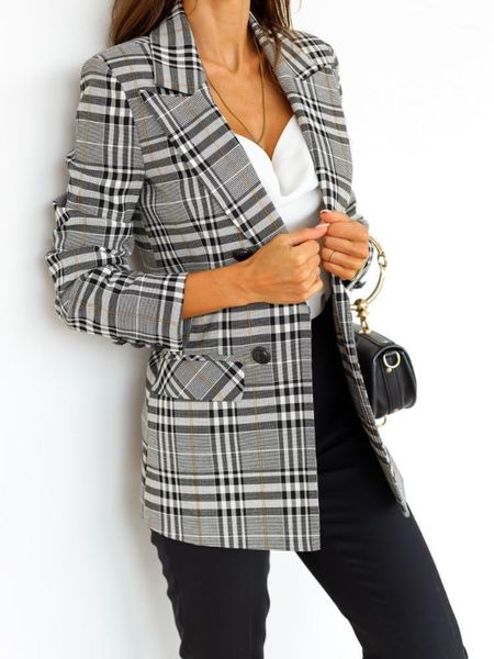 

women's suits & blazers vintage slim-fit women oversized jacket plaid blazer autumn chic double breasted female long suit jackets styli, White;black